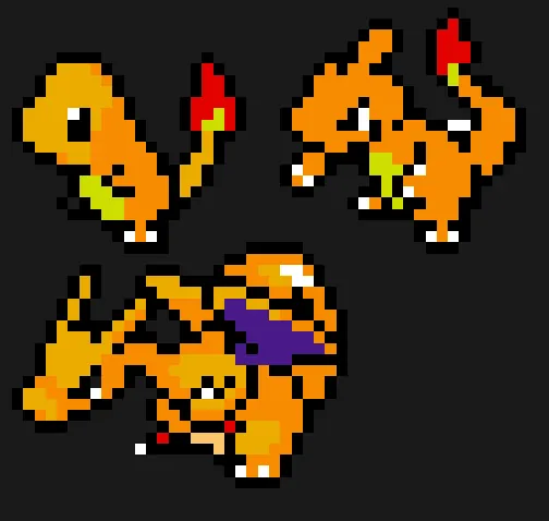 Charizard perleplade – Charmander, Charmeleon og Charizard