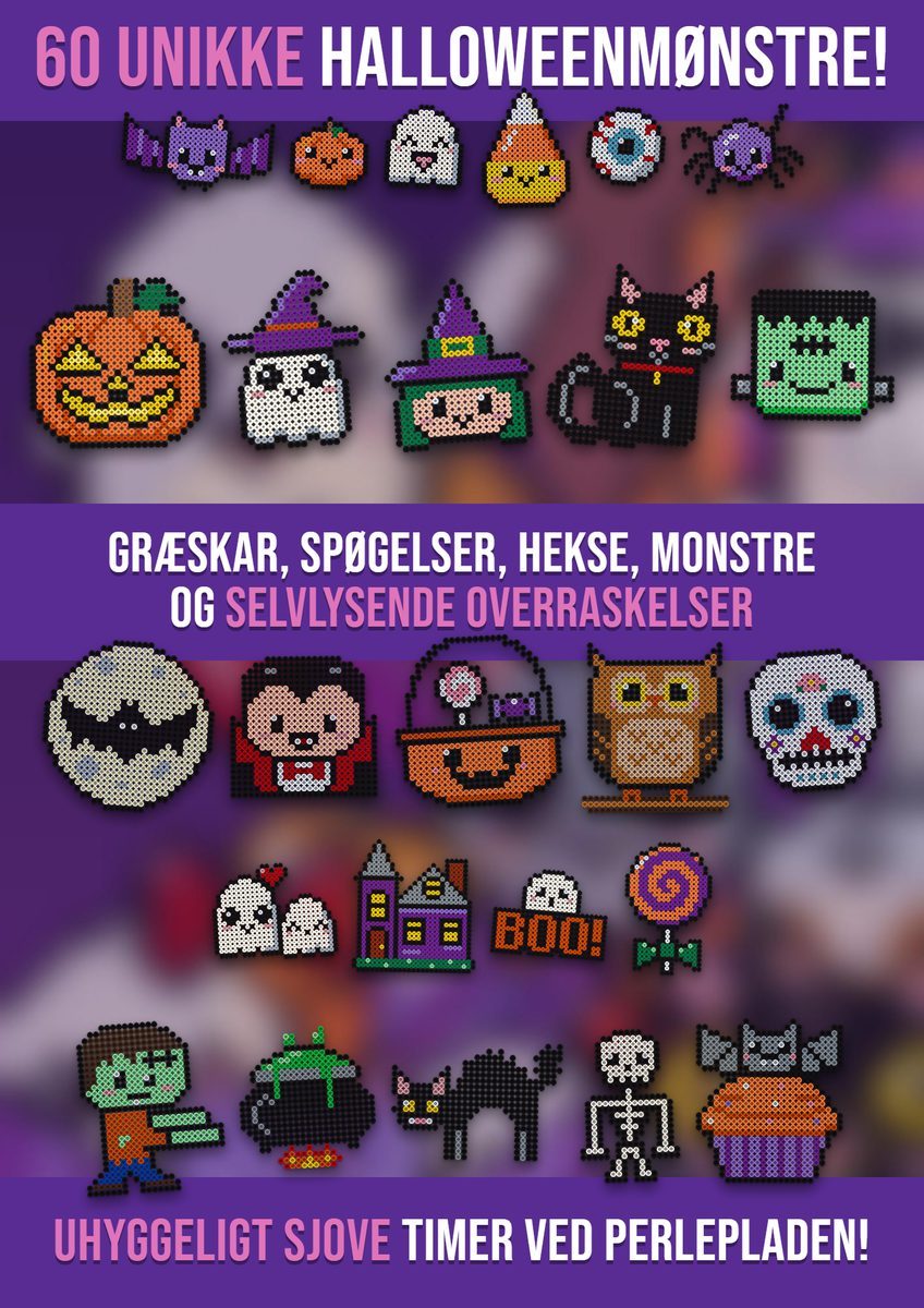 60 Halloween-mønstre til perleplader – græskar, spøgelser, hekse og monstre
